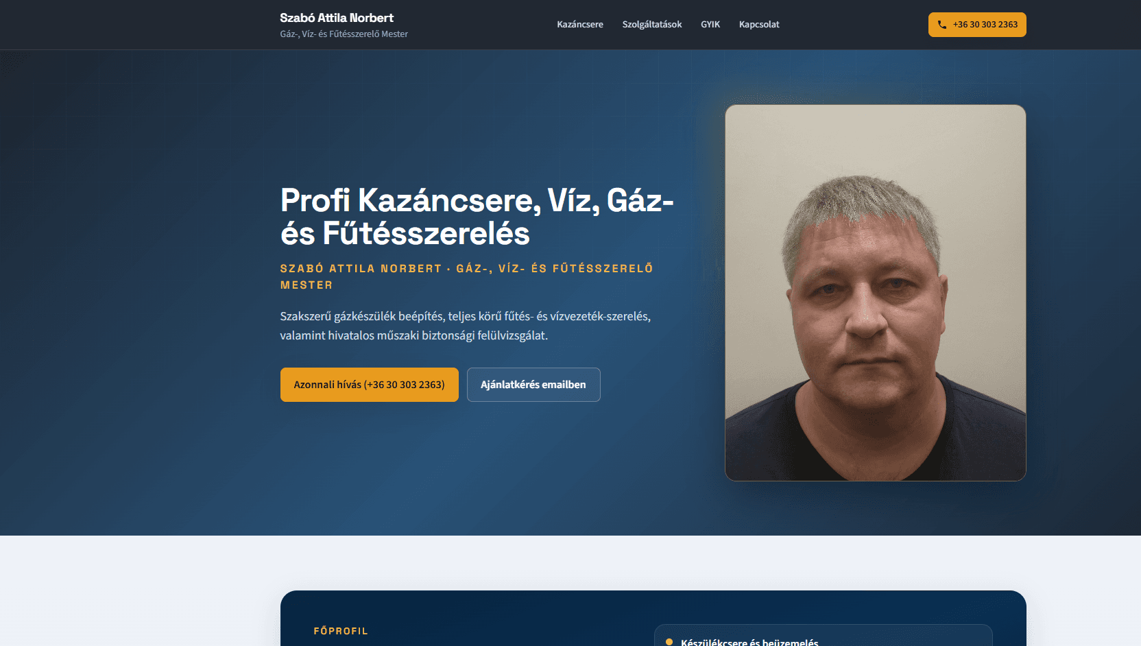 Szabó Attila Norbert weboldal előnézete